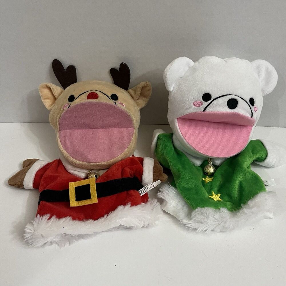 2 Daiso Japan Christmas Hand Puppets Kawaii Kids Toys Reindeer Polar Bear